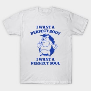 I Want A Perfect Body I Want A Perfect Soul Shirt, Porcupine Meme Shirt, Funny Meme Shirt, Oddly Specific Shirt, Vintage Cartoon Shirt T-Shirt